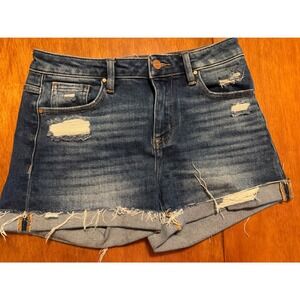 Risen Jeans Women Distressed Denim Shorts Medium Wash Frayed Hem RD56282 Sz S